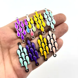 Bunte Emaille Fisch Anhänger Zinklegierung Doppel Loch Verbinder Für DIY Halskette Armband Herstellung Hip Hop Schmuck Zubehör