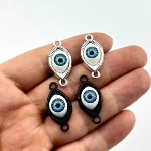 Retro Zinc Alloy Evil Eye Charms Double Hole Blue Eye Pendant For DIY Bracelet Necklace Jewelry Making Finding Craft