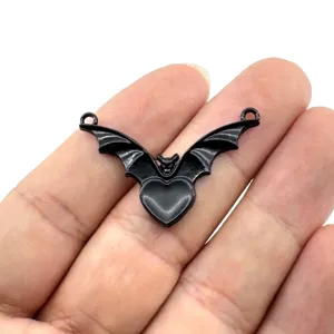 Gothic black bat heart pendant charm for DIY necklaces earrings jewelry making supplies