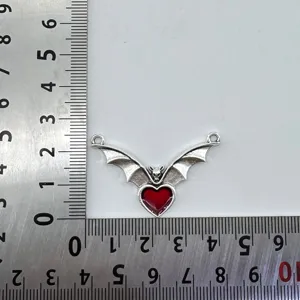 DIY zinc alloy bat wing red heart pendant for handmade necklaces and earrings jewelry making.