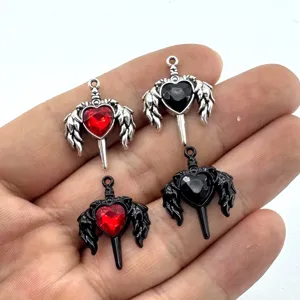 Gothic Dark Aesthetic Herz Flügel Schwert Anhänger Zinklegierung Strass Charms Für DIY Schmuckherstellung Halsketten Ohrringe Zubehör