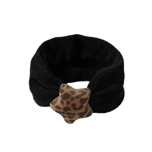 Black plush hair band with leopard print star decoration stylish women hair tie accessory