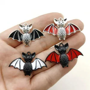 Ciondolo Pipistrello Halloween in Lega di Zinco Gotico DIY Accessori per Gioielli Smalto Nero Charms Animali per Collane