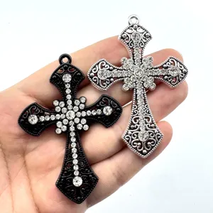 Grote Legering Strass Gotische Kruis Hanger Retro Holle Charm DIY Sieraden Accessoires Voor Ketting Sleutelhanger Handgemaakt Materiaal