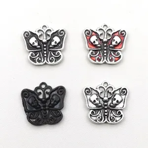 Totenkopf Schmetterling Anhänger, Retro Zinklegierung DIY Schmuckzubehör für Halloween.