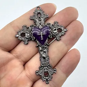 Retro gotisch Dornen Rose Kreuz Herz Anhänger Punk Stil DIY Metall Schmuck Zubehör Detailansicht