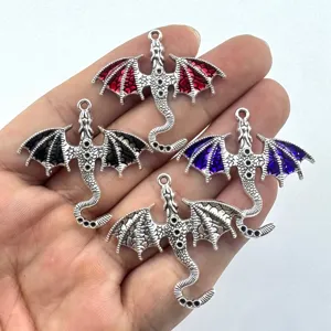 Vintage Zinc Alloy Flying Dragon Pendants Charms Retro Dark Style Enamel Pterodactyl Charm Necklace Earrings Bracelet Component Handmade Craft Material