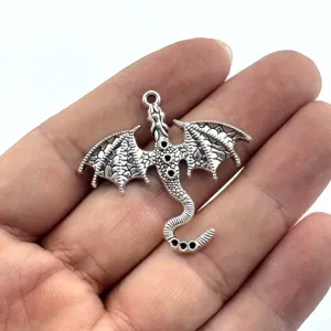 Silver dragon pendant charm detail view, ideal for DIY necklaces, bracelets and earrings making.