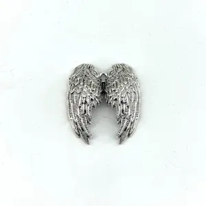 Antique silver alloy 3D angel wings pendant for DIY handmade necklaces and keychains detail.