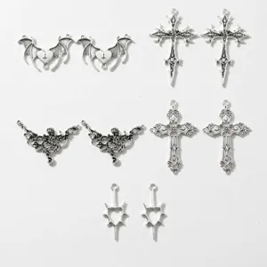 Gotisch Punk silberne Kreuz Fledermaus Flügel Herz Metall DIY Schmuck Anhänger Set
