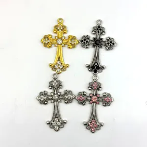 Vintage Punk Zinklegierung Kreuz Anhänger Strass Eingelegt Gotische Charms Für DIY Halskette Armband Herstellung Schmuck Handwerk Zubehör
