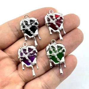 Punk Flüssig Herz Legierung Charms Für DIY Halskette Armband Ohrring Herstellung Gothic Dark Style Metall Herz Anhänger Emaille Charms