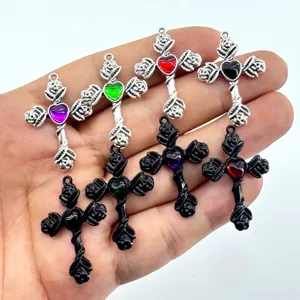 Retro Gotik Dornen Rose Kreuz Anhänger Zinklegierung Strass Herz Charm Für DIY Halskette Schmuckherstellung Zubehör