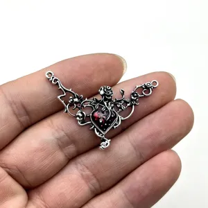 Pendente cuore vite rosa vintage connettore gioielli in lega di zinco per collana