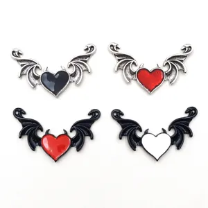 Ciondolo in metallo ali cuore diavolo per gioielli DIY collana orecchini artigianale