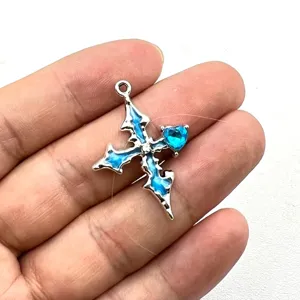 Koreanischer Stil Legierung Oel Tropfen Strass Kreuz Herz Anhhaenger DIY Mode Schmuck.