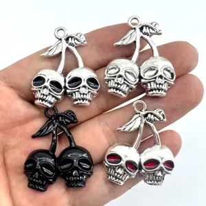 Gothischer Halloween Retro Totenkopf Kirsche Legierung Charms DIY Schmuck Anhänger Für Halskette Ohrring Herstellung Punk Dunkel Zubehör