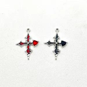 Legierung Tropfen Oel Strass Kreuz Herz Anhaenger DIY Mode Schmuck Halskette Ohrring Zubehoer