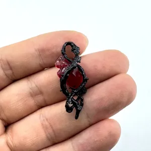 Gothic black thorn red heart pendant charm DIY alloy jewelry accessory for necklace and earring.