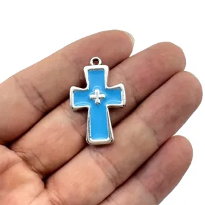 DIY Legierung hellblaue Kreuz Anhänger Halskette dekorative Gothic Mode Schmuck