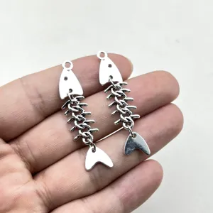 Retro Zinklegierung Fischgräte Anhänger DIY Schmuckherstellung Charms Silber Ton Hip Hop Tierform Armband Halskette Zubehör
