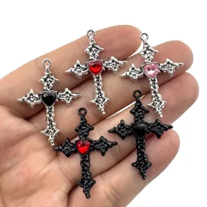 Flammen Legierung Kreuz Herz Anhänger Gothisch Strass Herz Kreuz DIY Halskette Armband Herstellung Schmuckzubehör