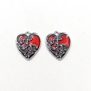 Ciondoli Cuore Smaltato Rosso Stile Gotico Vintage DIY Orecchini Accessori Gioielli