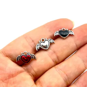 Pendentif Cœur d'Épines en Alliage d'Argent Antique Breloques Cœur Ailes de Diable Pour Fabrication de Colliers Boucles d'Oreilles DIY Bijoux Punk Gothique Accessoires