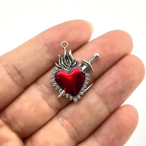 Vintage gothic style antique silver alloy heart dagger pendant DIY jewelry accessory charm