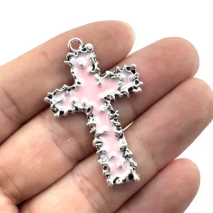 Zinklegierung rosa Öltropfen Kreuz Anhänger DIY Schmuck Herstellung Halskette Armband