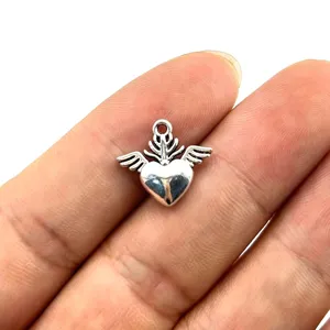 Ciondolo charm ali di cuore in argento per collana orecchini fai da te accessori