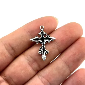 Gotischer Kreuz Legierung Öltropfen Anhänger, schönes schwarz-silber DIY Schmuckteil.