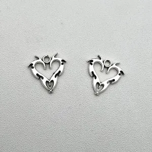 Silver alloy hollow heart wing pendants for DIY necklaces earrings jewelry making accessories.