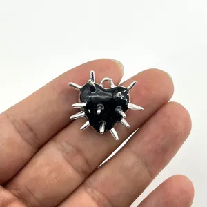 Gothic black enamel heart spike pendant metal punk DIY charm jewelry accessory detail view
