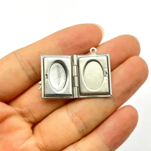 Edelstahl Fledermaus rechteckiger Medaillon Anhänger Retro DIY Halskette Schmuck Zubehör