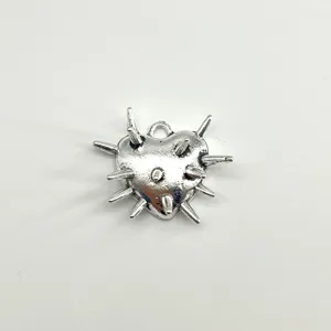 Gothic thorny heart pendant metal DIY charm detail view, silver punk style jewelry accessory.