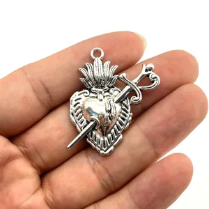Retro Sacred Heart dagger pendant vintage zinc alloy DIY jewelry making accessory charm.