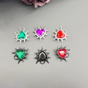 Gothic Punk Dornen Herz Anhänger Set, dunkler Stil unregelmäßige Strass Halskette Zubehör.