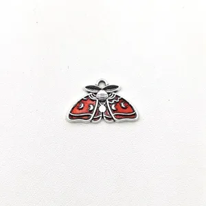 Pendentif papillon lune rétro en alliage pour création de bijoux DIY, émail rouge.