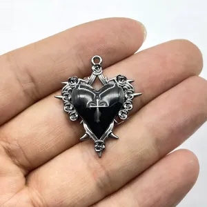 Gotischer Dornen Rosen Herz Kreuz Anhänger Retro Dark Style DIY Schmuck Accessoire