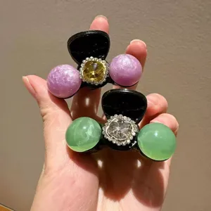 Cute cherry hair claw clips with sparkling rhinestones, stylish mini hair accessories for women.