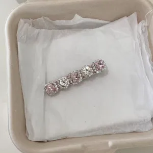 Exquisite rhinestone pink crystal hair clip for women, elegant side barrette sparkle accessory.