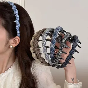 Minimalistisches Karo Stoff Stirnband Für Frauen Wellig Gezahnt Rutschfestes Haarband Koreanische Mode Kopfschmuck Zubehör