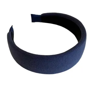 Solid dark blue knitted wide headband for women, stylish minimalist hair accessory for daily wear.