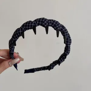 Dunkelblau karo stoff haarreif mit schwarzen zähnen haarband alltag haaraccessoires chic