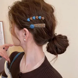 Retro blue brown heart hair clips set chic side hairpin cute sweet hair accessories