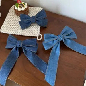 Barrette à cheveux nœud papillon en jean bleu rétro coréen accessoire mode pour femmes filles