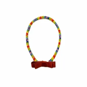 Cerchietto per capelli filo telefono con perline colorate e fiocco rosso per donna.