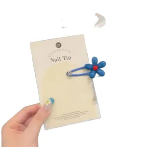 Sweet blue flower hair clip for women, sweet duckbill hairpin with rhinestone and red center.