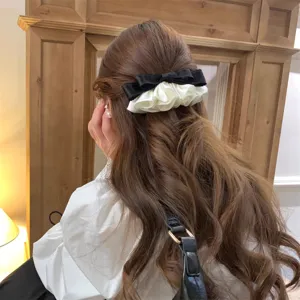 Pinza a Banana con Fiocco Bordo Increspato in Raso Elegante Vintage Francese Grande Fermacapelli Coda di Cavallo Accessori per Capelli Donna